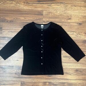 Vintage Black Velvet Button Cardigan 3/4 Sleeves Women Small Fairy Whimsygoth